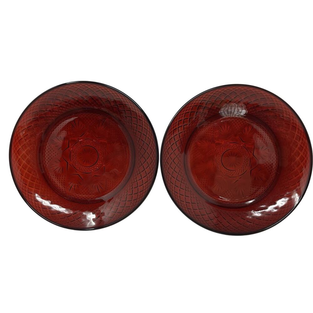 Vintage Luminarc D’ Arques Durant Ruby Red Crystal 8” Salad Plates France